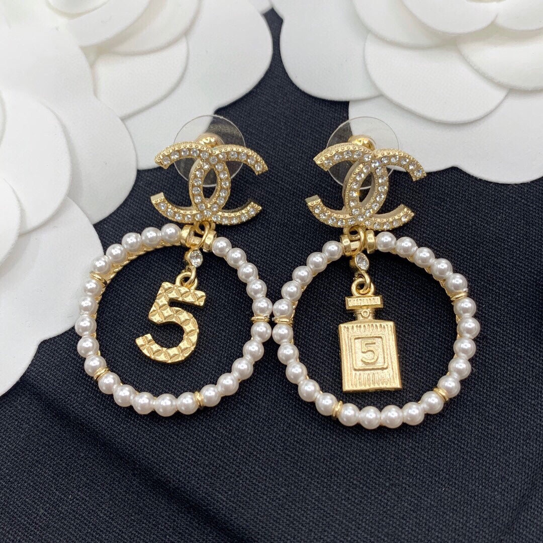 Double-C Emblem Stud Earrings in Silver-Tone – Design 003 main product view