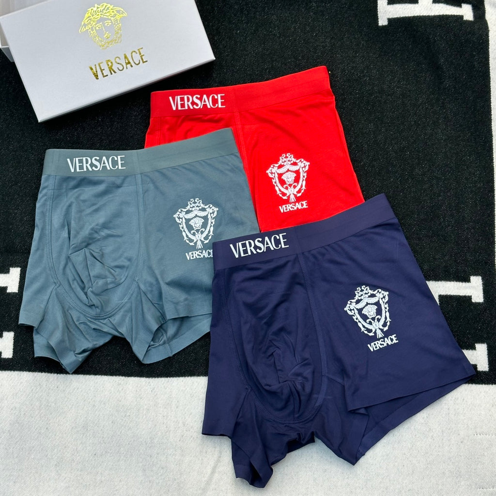 Versace Crest-Style Details Men's Boxer Briefs - 3-Piece Box