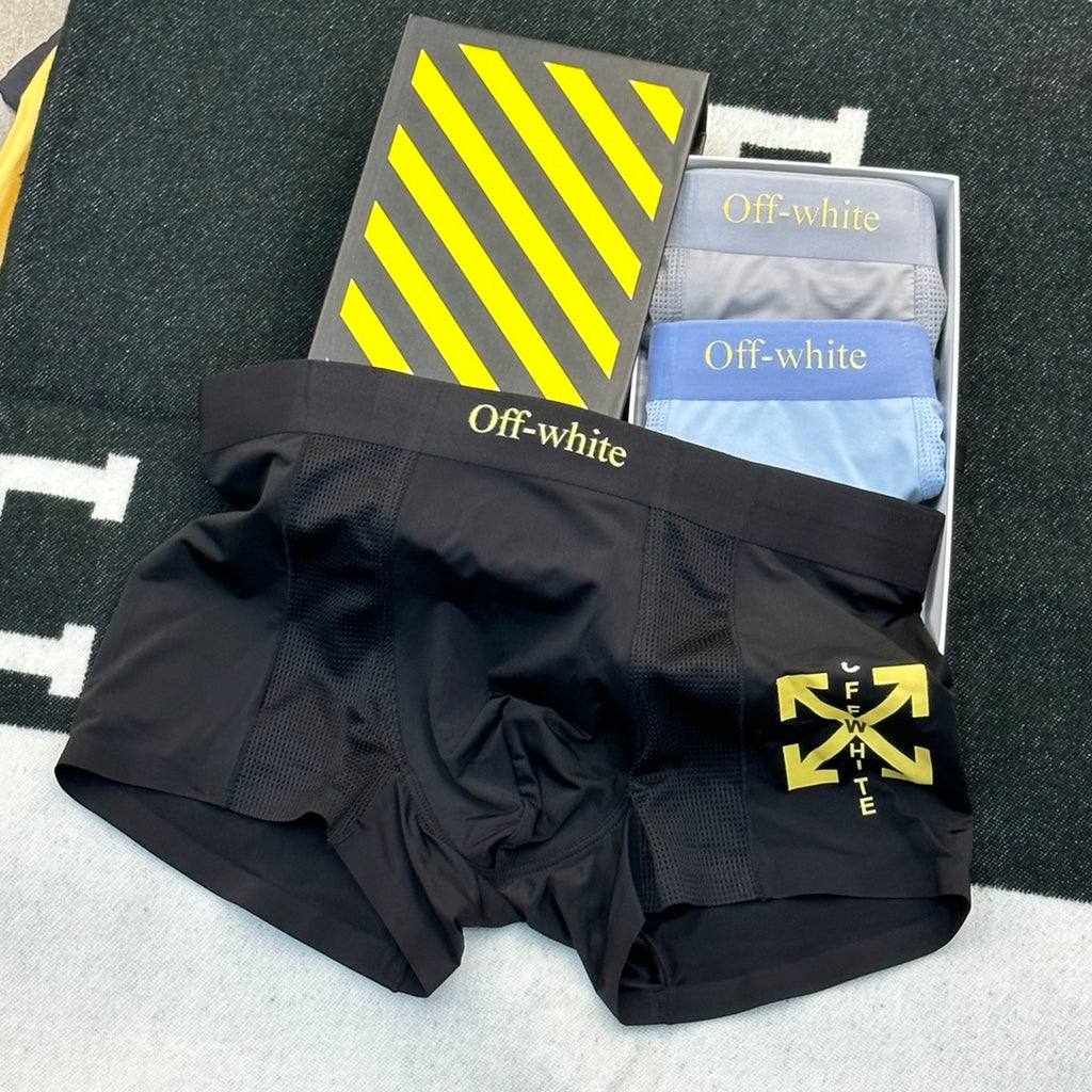 Off-White Cotton Visible Branded Waistband Or Emblem Details Men's Boxer Briefs - 3-Piece Box