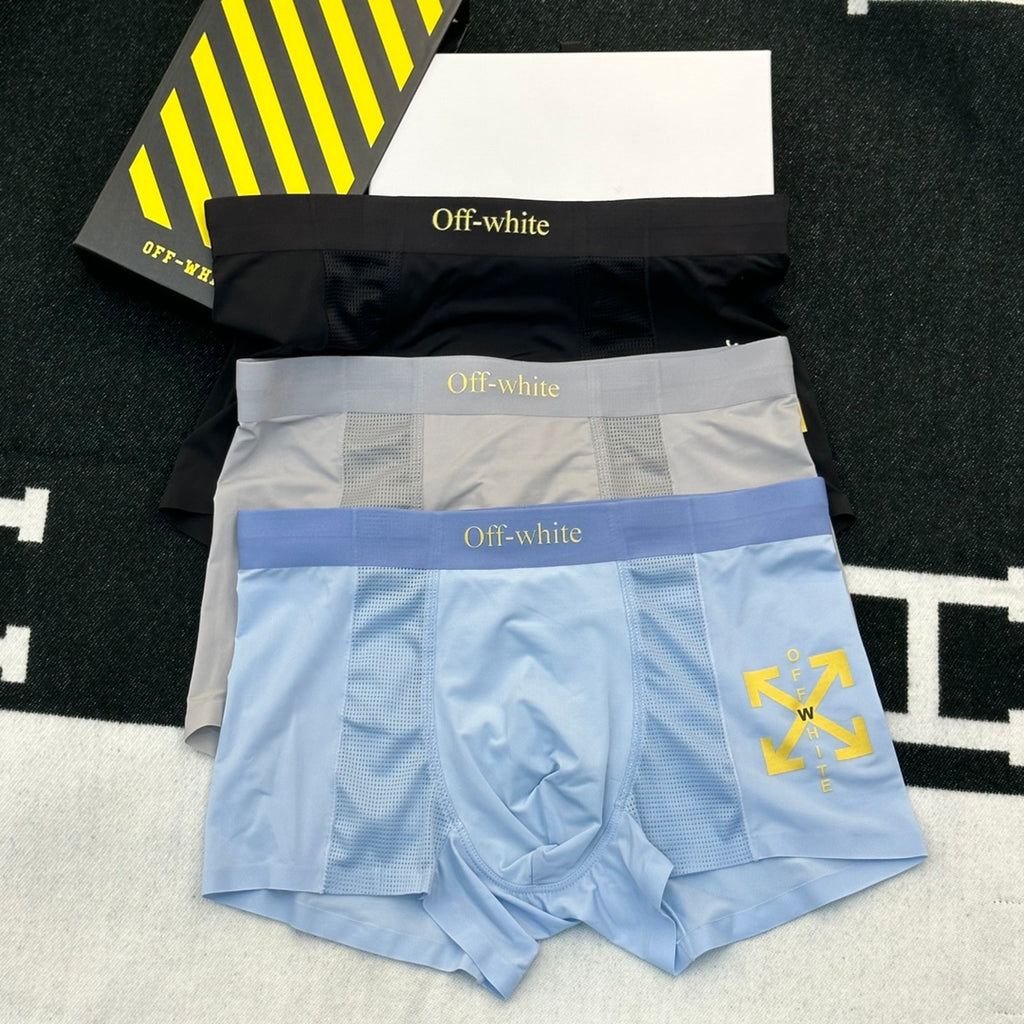 Off-White Cotton Visible Branded Waistband Or Emblem Details Men's Boxer Briefs - 3-Piece Box