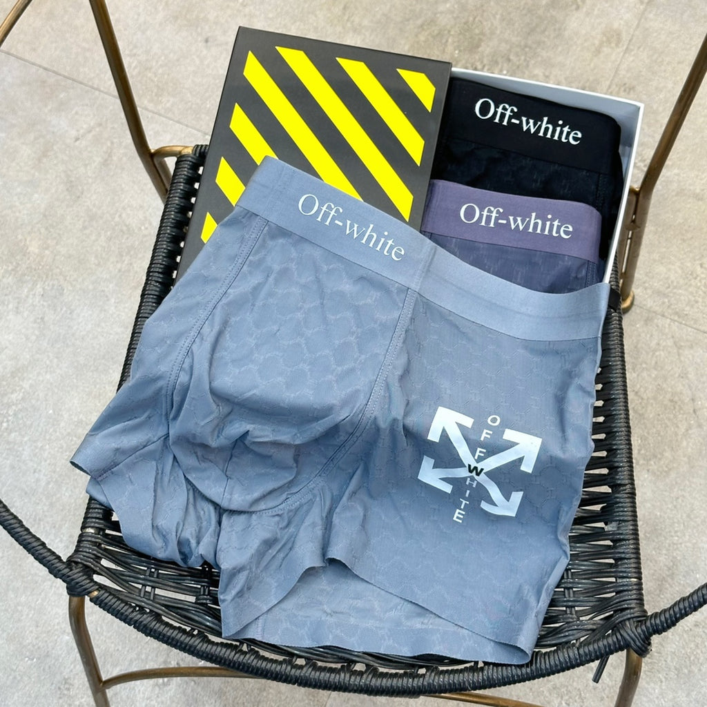 Off-White Nylon Blend Men's Boxer Briefs - 3-Piece Box