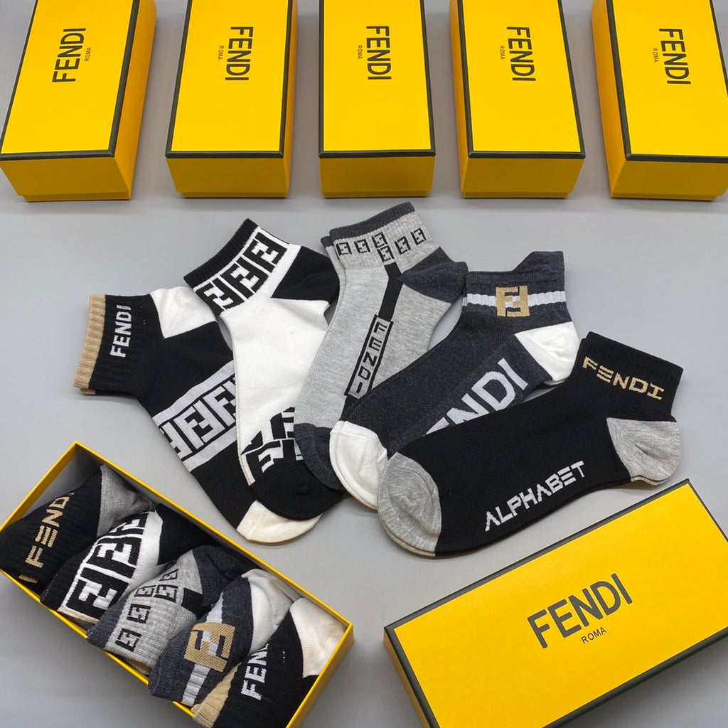Fendi Logo Ankle Socks - 5-Pair Box