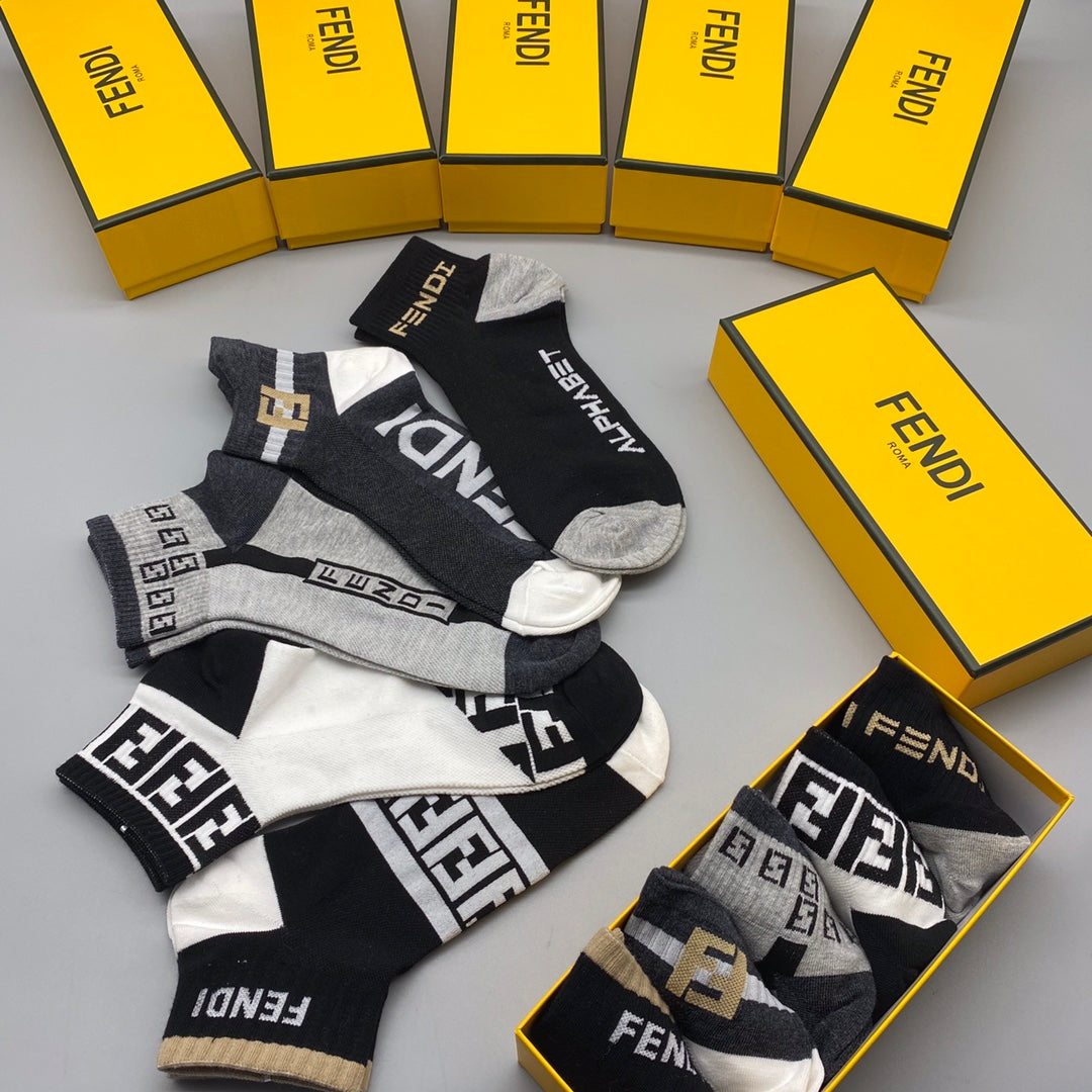 Fendi Varied Graphic Logos Ankle Socks - 5-Pair Set