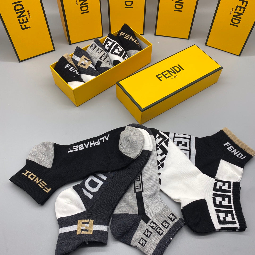 Fendi Logo Ankle Socks - 5-Pair Box