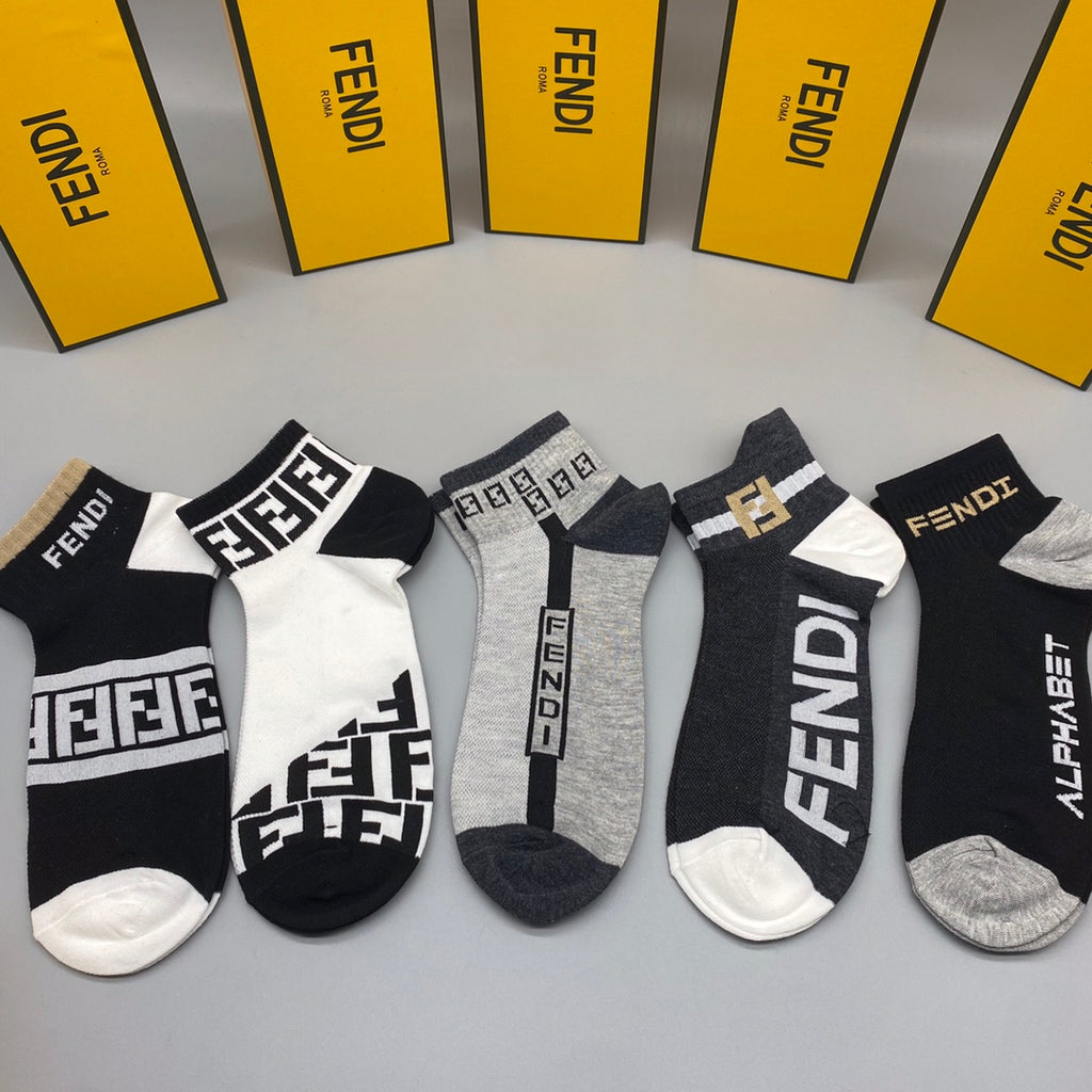Fendi Varied Graphic Logos Ankle Socks - 5-Pair Set