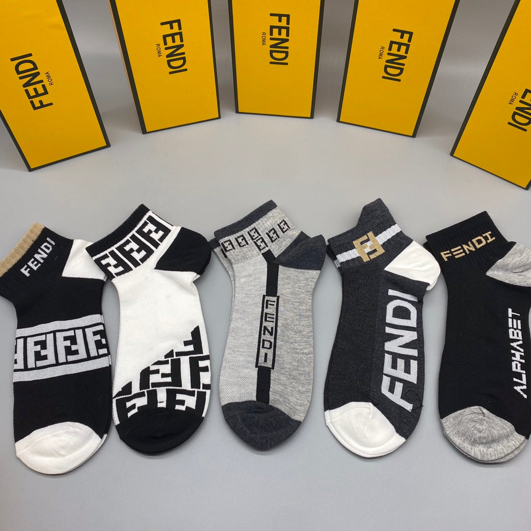Fendi Varied Graphic Logos Ankle Socks - 5-Pair Set