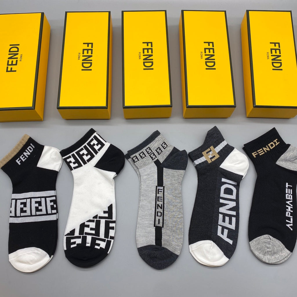 Fendi Varied Graphic Logos Ankle Socks - 5-Pair Set