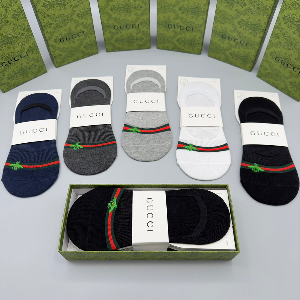 Gucci Visible Branded Cuff Or Emblem Details No-Show Socks - 5-Pair Set