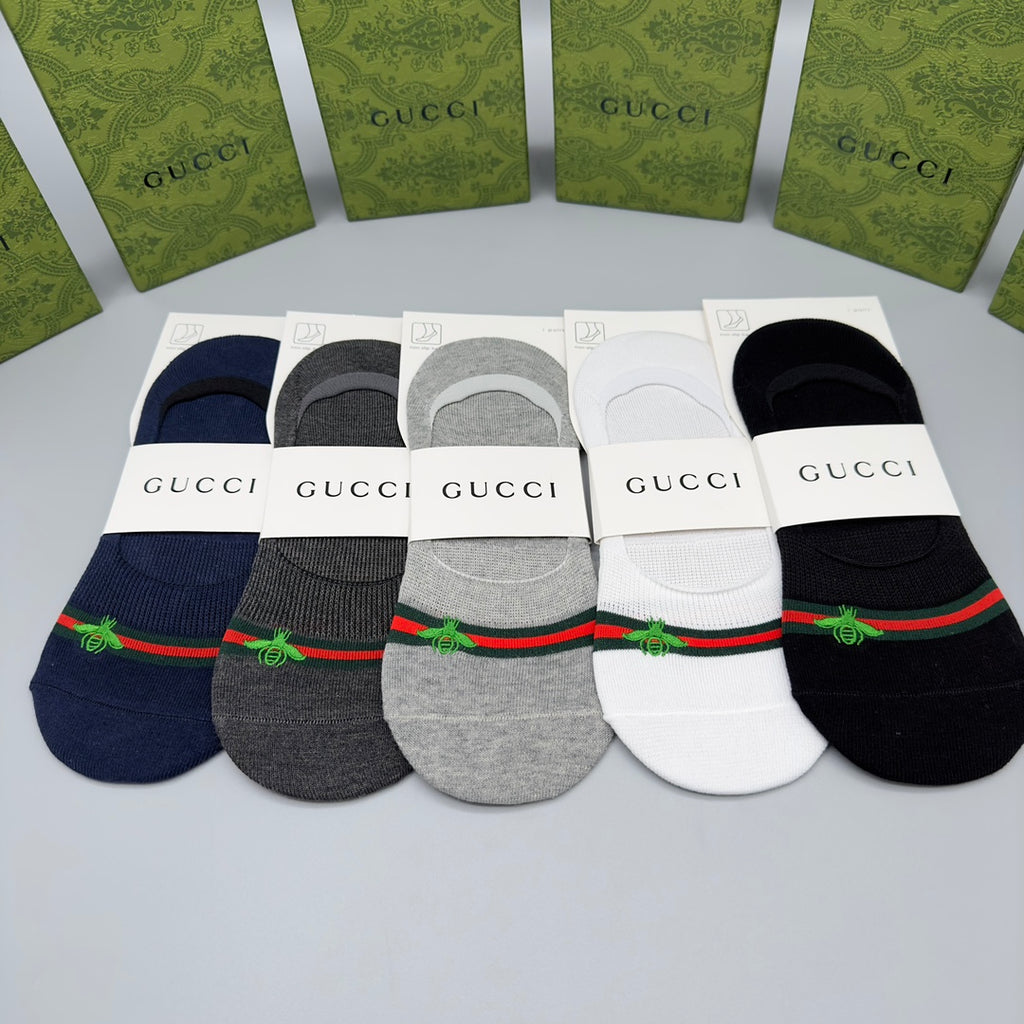 Gucci Visible Branded Cuff Or Emblem Details No-Show Socks - 5-Pair Set