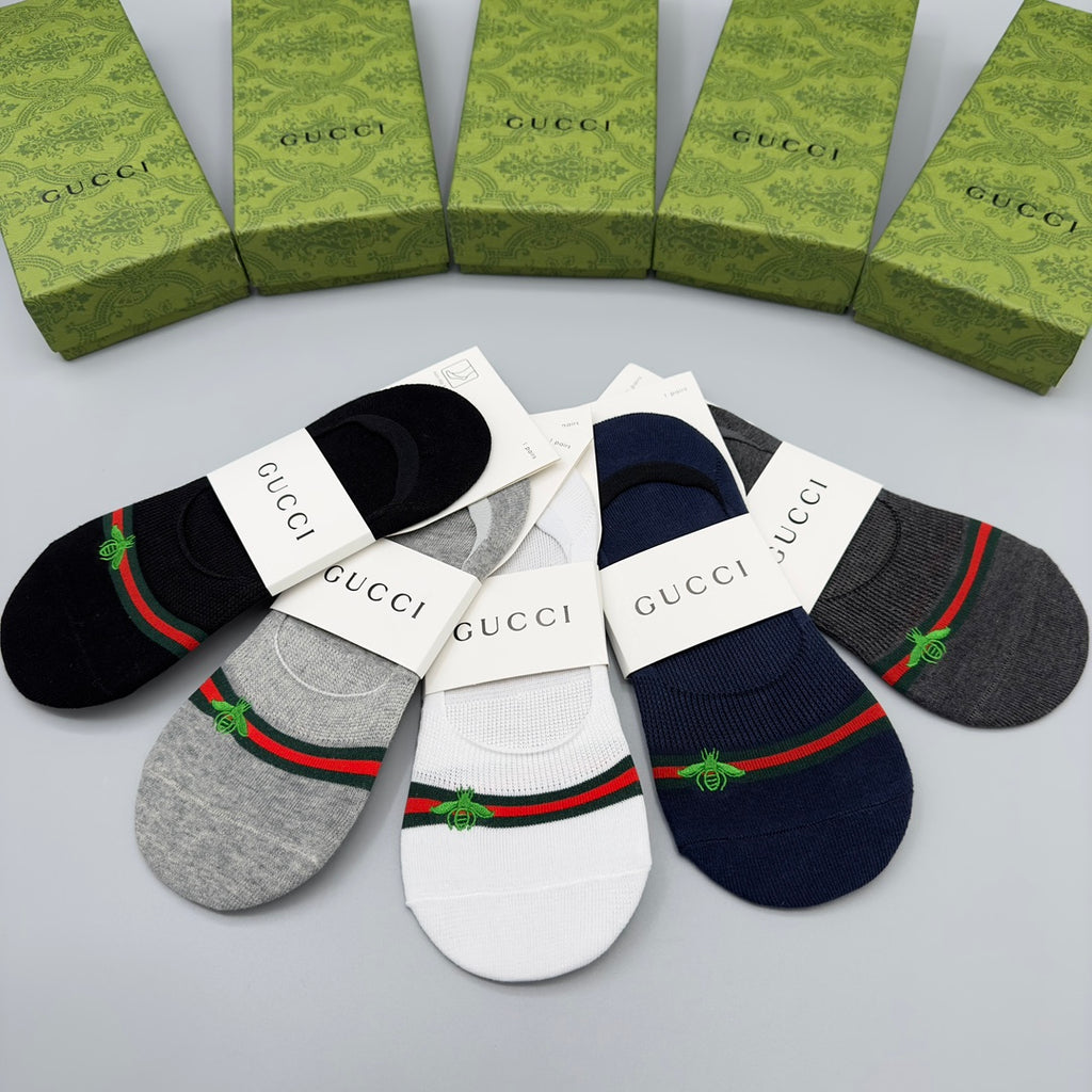 Gucci Visible Branded Cuff Or Emblem Details No-Show Socks - 5-Pair Set