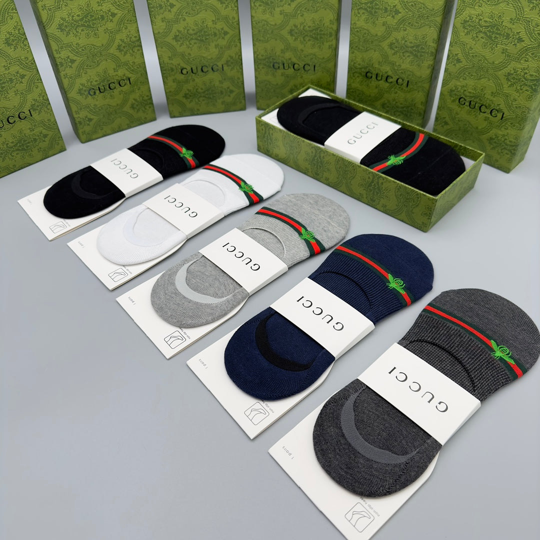 Gucci Visible Branded Cuff Or Emblem Details No-Show Socks - 5-Pair Set