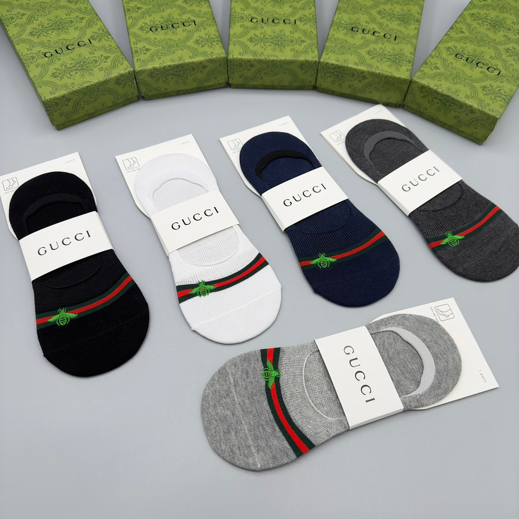 Gucci Visible Branded Cuff Or Emblem Details No-Show Socks - 5-Pair Set