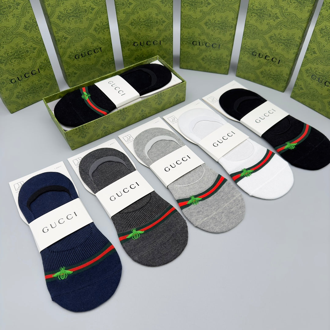Gucci Visible Branded Cuff Or Emblem Details No-Show Socks - 5-Pair Set