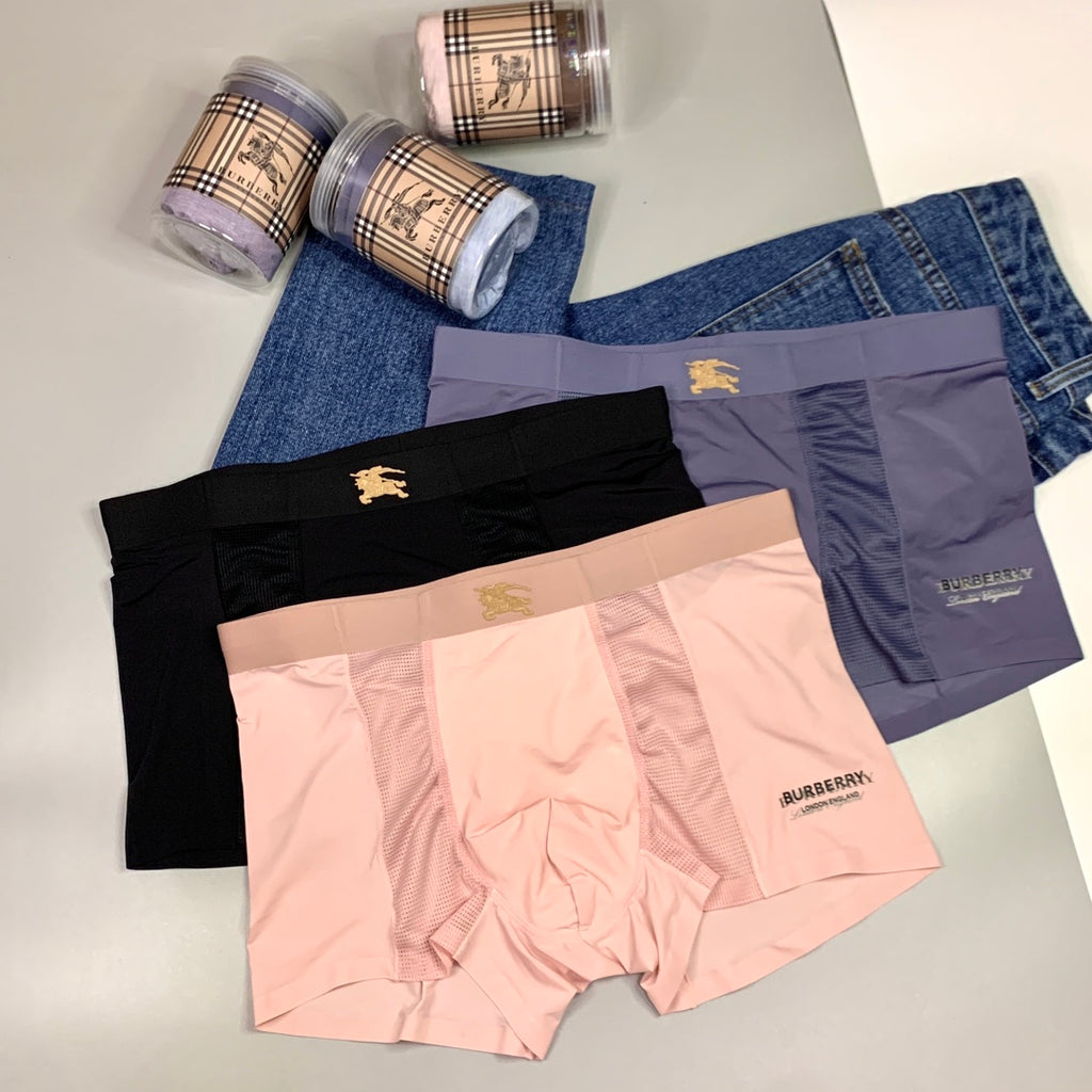 Burberry Visible Colour, Waistband And Emblem Details Men's Boxer Briefs - 3-Piece Box