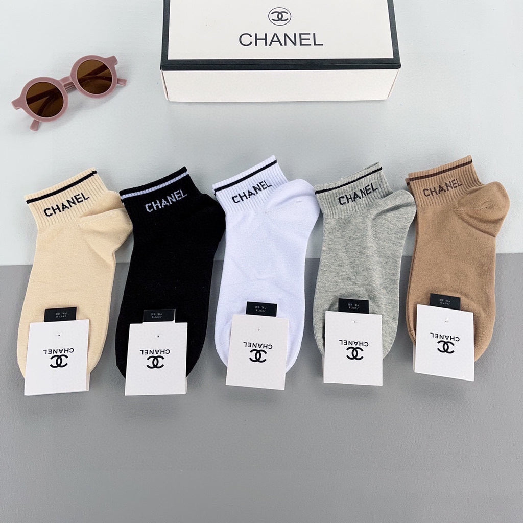 Chanel Clean Logo Details Ankle Socks - 5-Pair Set