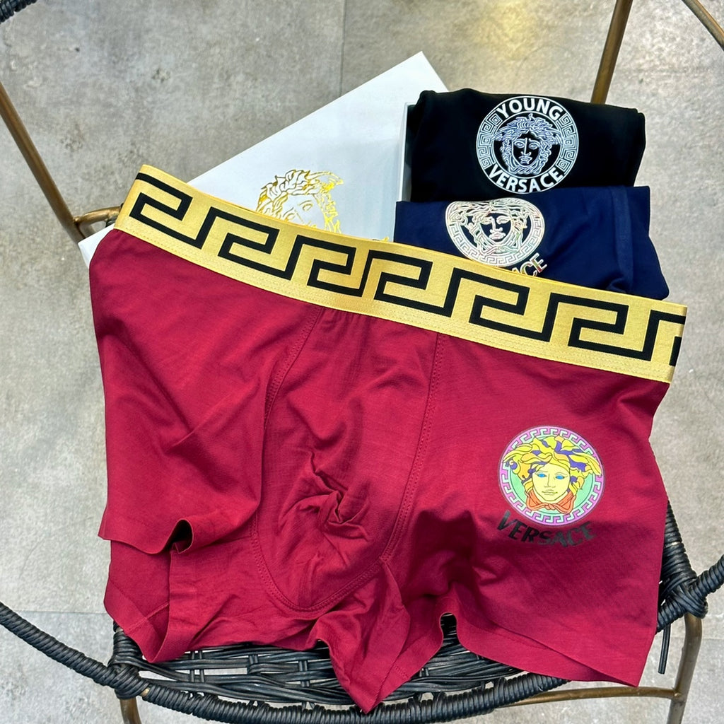 Versace Greek-Key Waistbands And Crest Details Men's Boxer Briefs - 3-Piece Box