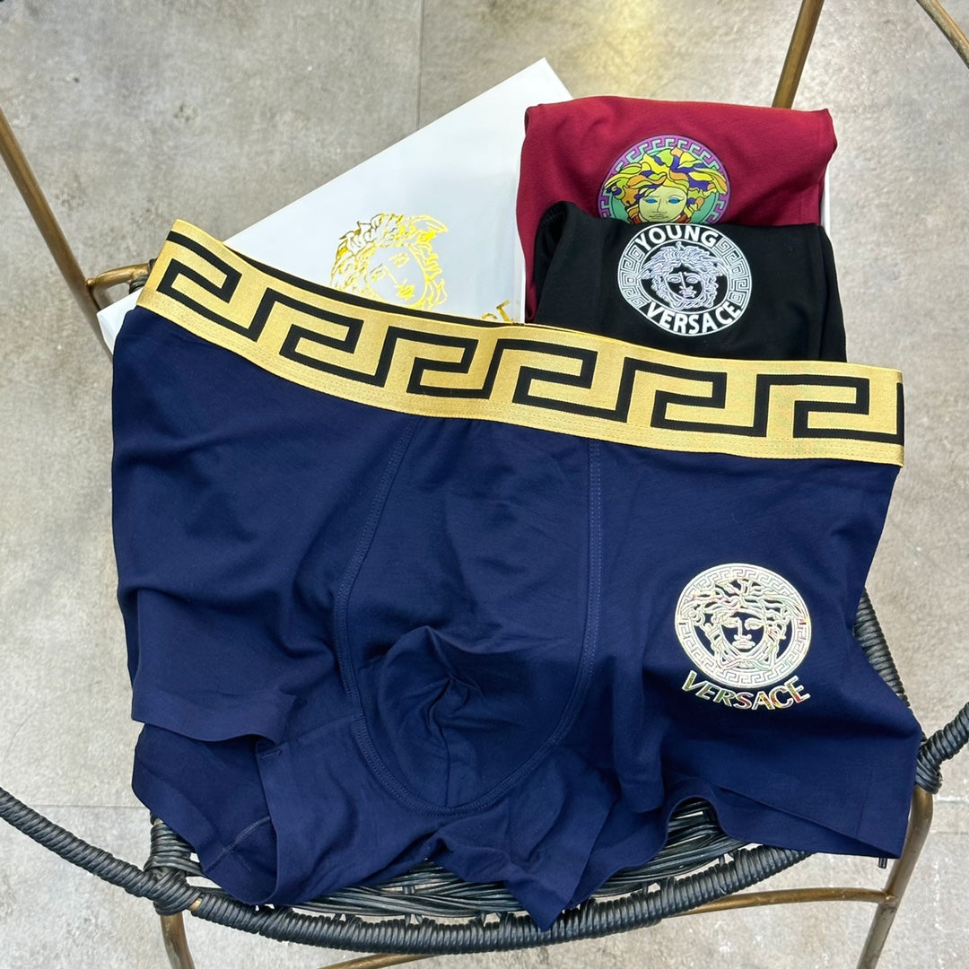 Versace Greek-Key Waistbands And Crest Details Men's Boxer Briefs - 3-Piece Box