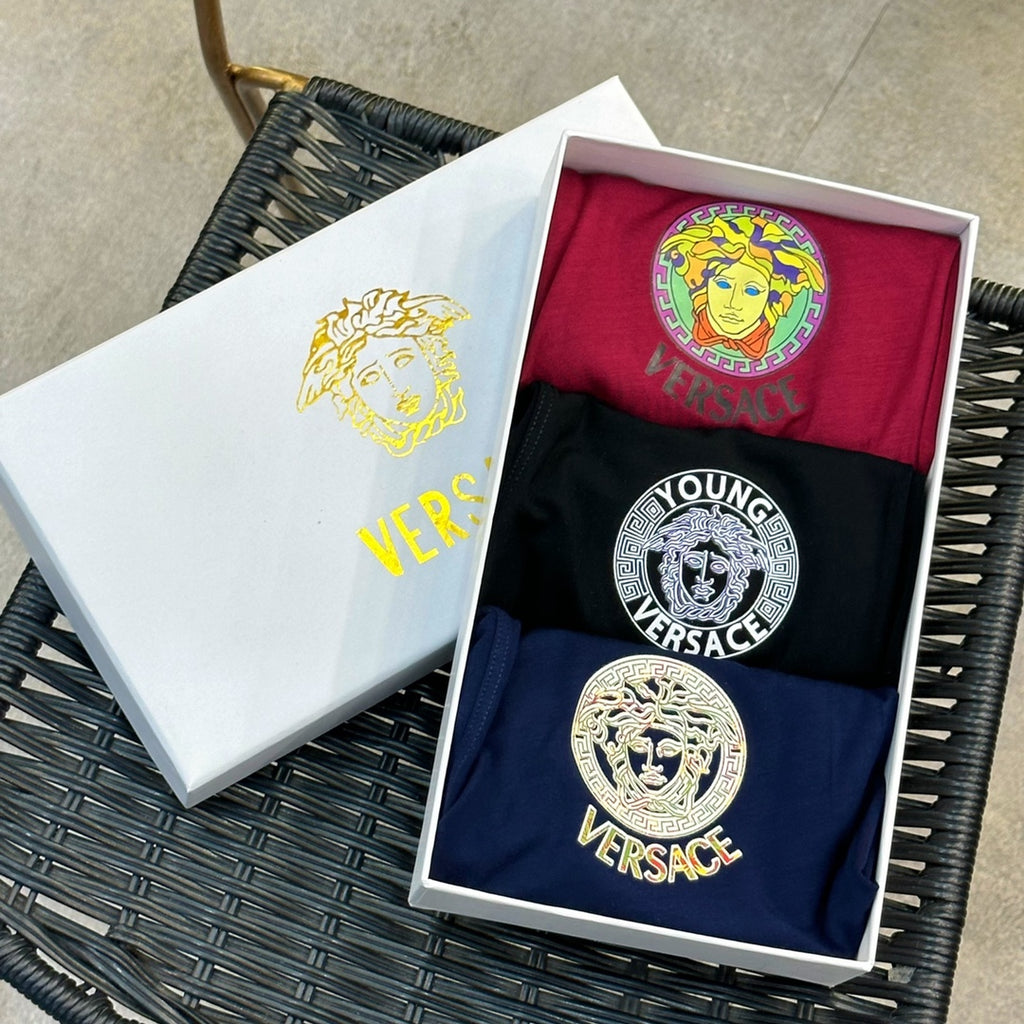 Versace Burgundy Navy Greek-Key Boxer Briefs 3-Piece Box