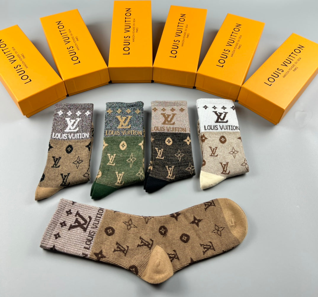 Louis Vuitton Varied Monogram-Style Motifs Crew Socks - 5-Pair Set