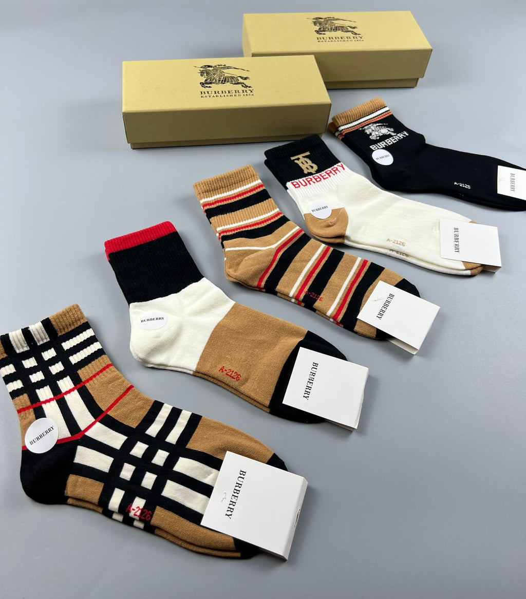 Burberry Pastel Colour Tonal Waistbands Mid-Calf Socks - 3-Pair Set