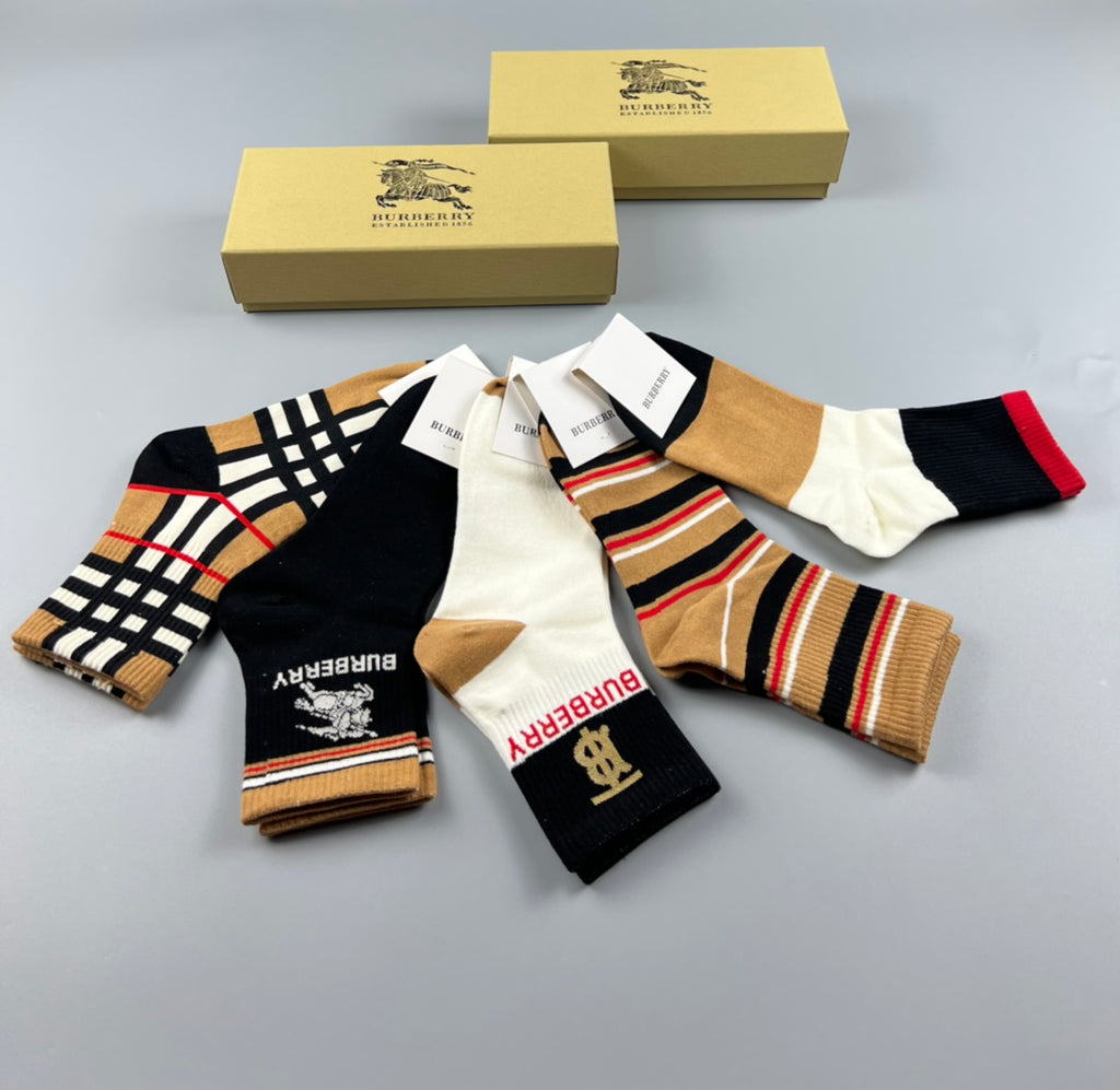 Burberry Varied Cuff Details Crew Socks - 5-Pair Set