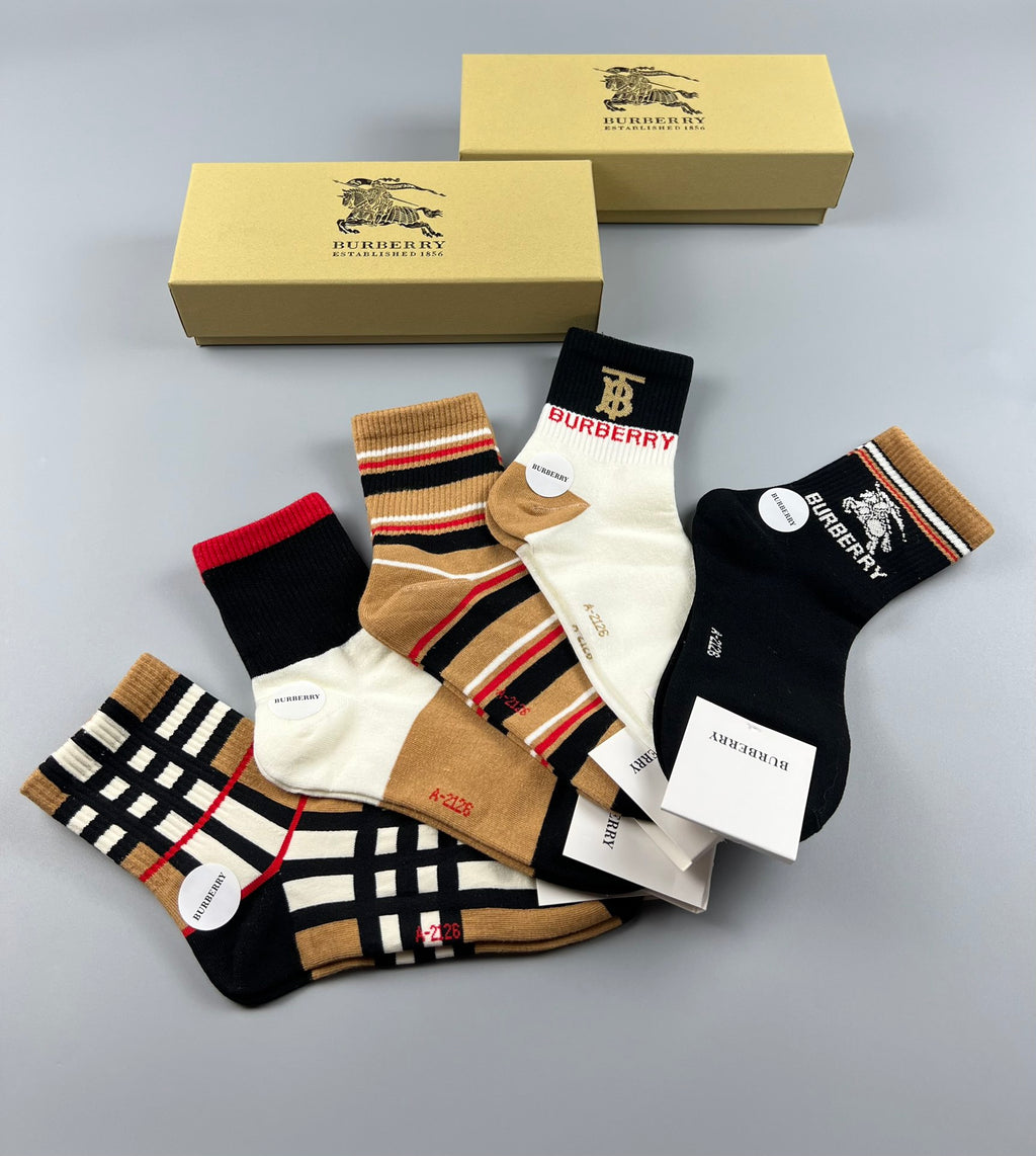 Burberry Pastel Colour Tonal Waistbands Mid-Calf Socks - 3-Pair Set