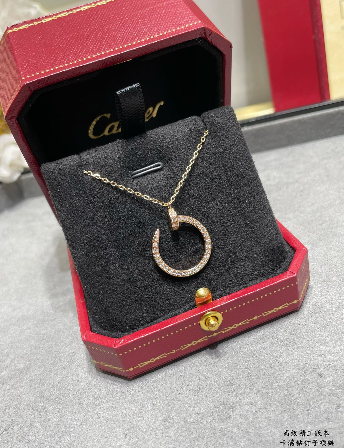 Nail Motif Pendant Necklace in Rose-Gold-Tone with Crystal-Style Accents detail view