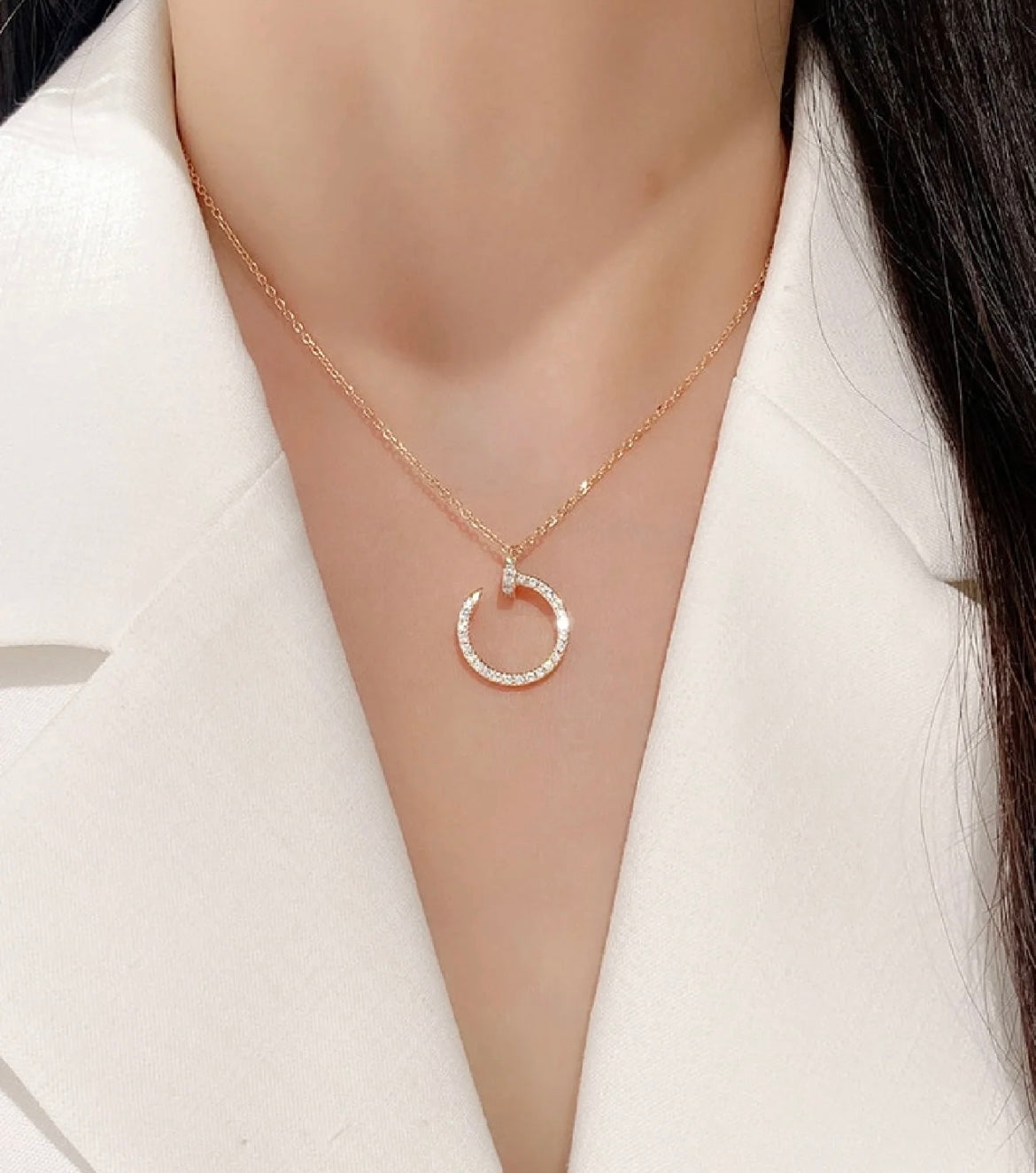 Nail Motif Pendant Necklace in Rose-Gold-Tone with Crystal-Style Accents main product view