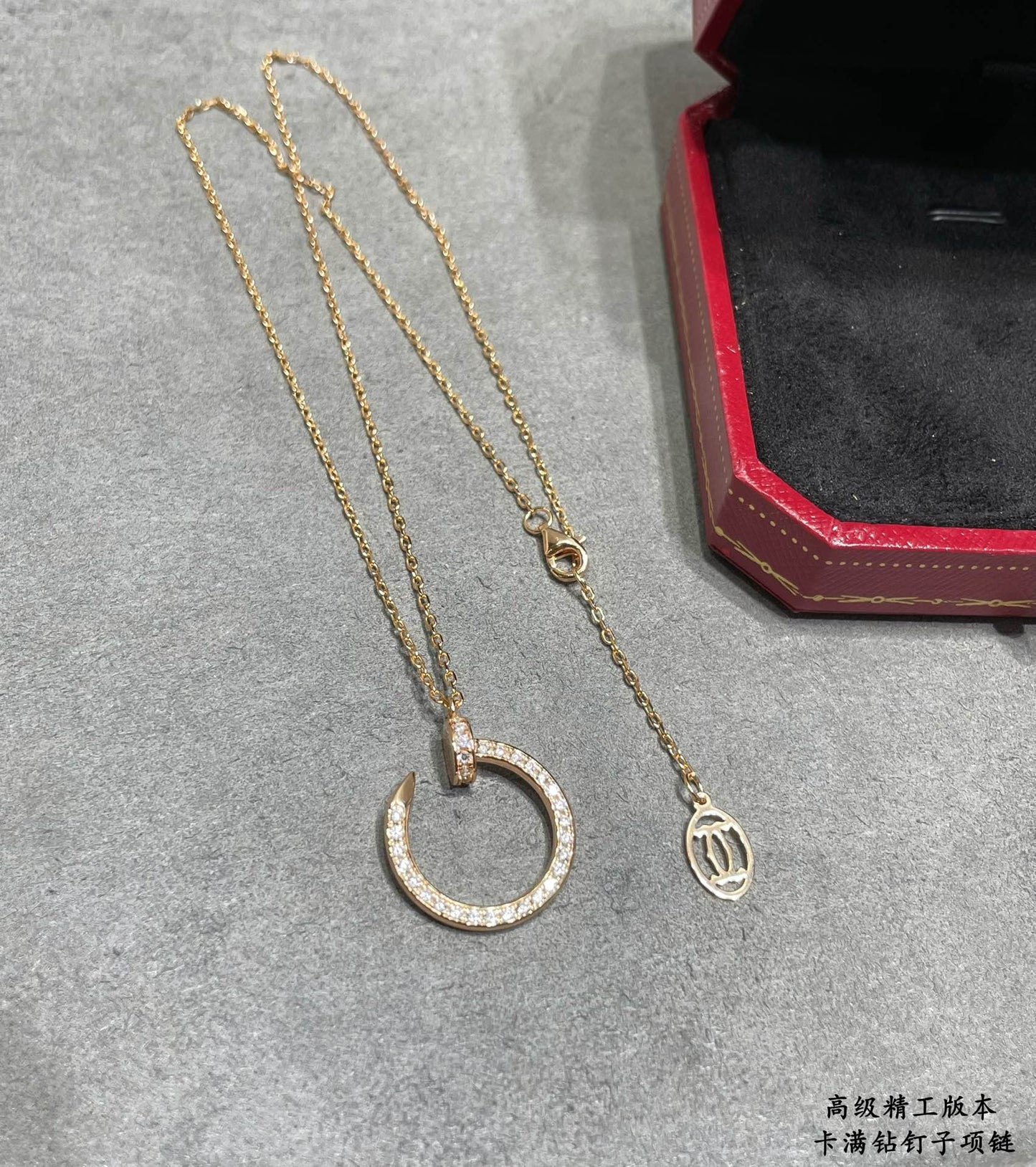 Nail Motif Pendant Necklace in Rose-Gold-Tone with Crystal-Style Accents front view