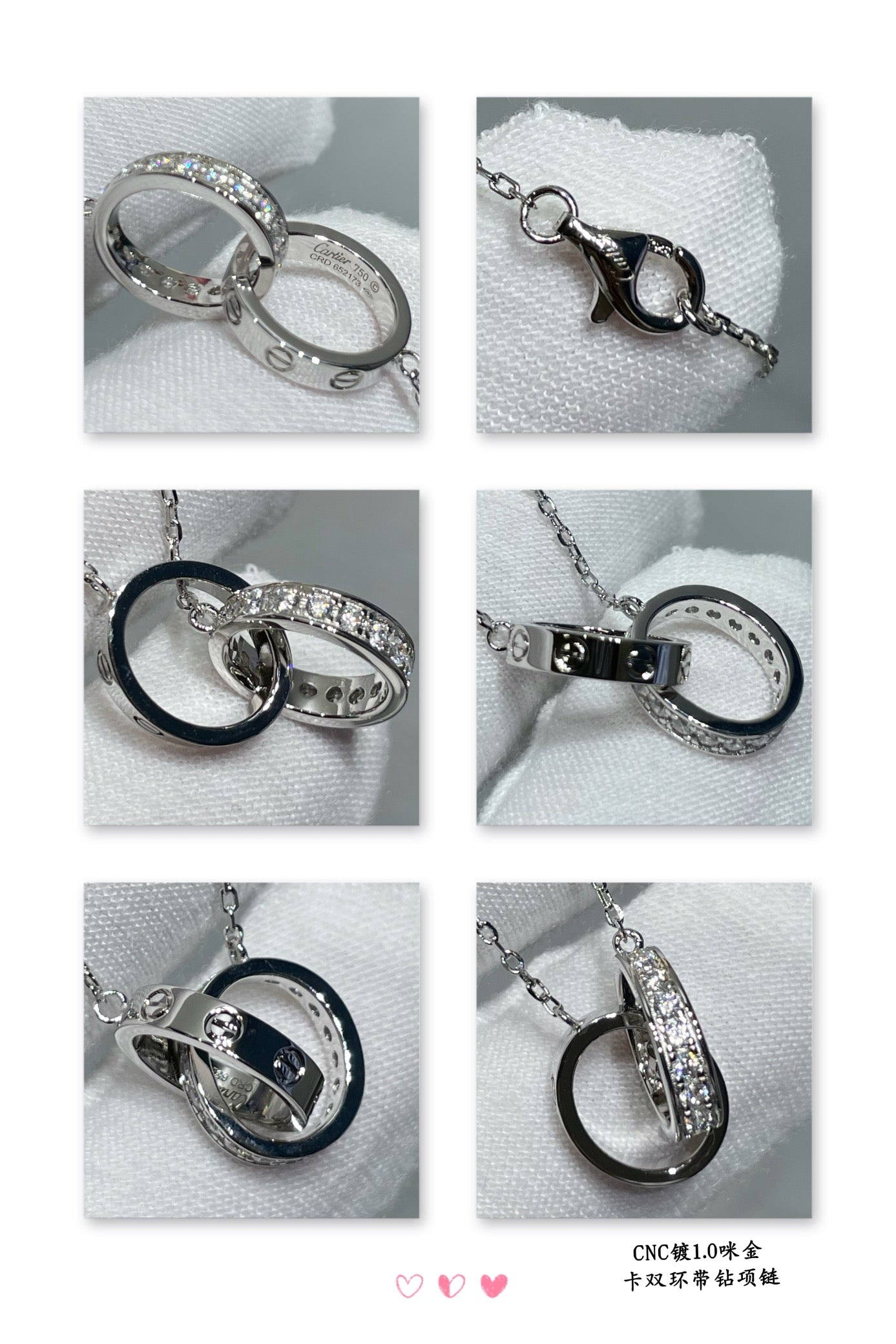 Double-Ring Motif Pendant Necklace in Gold-Tone with Crystal-Style Accents – Design 02 detail view