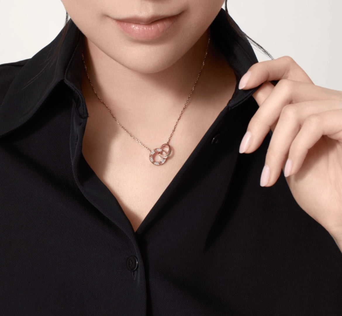 Double-Ring Motif Pendant Necklace in Gold-Tone with Crystal-Style Accents – Design 03 main product view