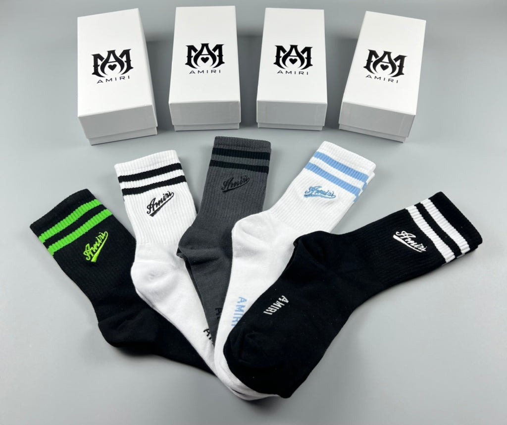 Amiri Stripe Accents Crew Socks - 5-Pair Set