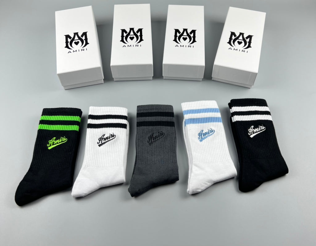 Amiri Crew Socks - Black, White, Grey and Green 5-Pair Box