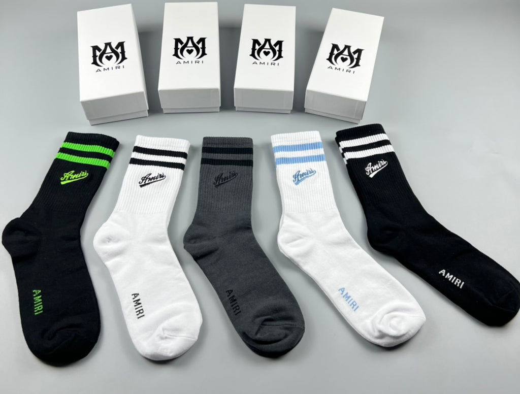 Amiri Stripe Accents Crew Socks - 5-Pair Set