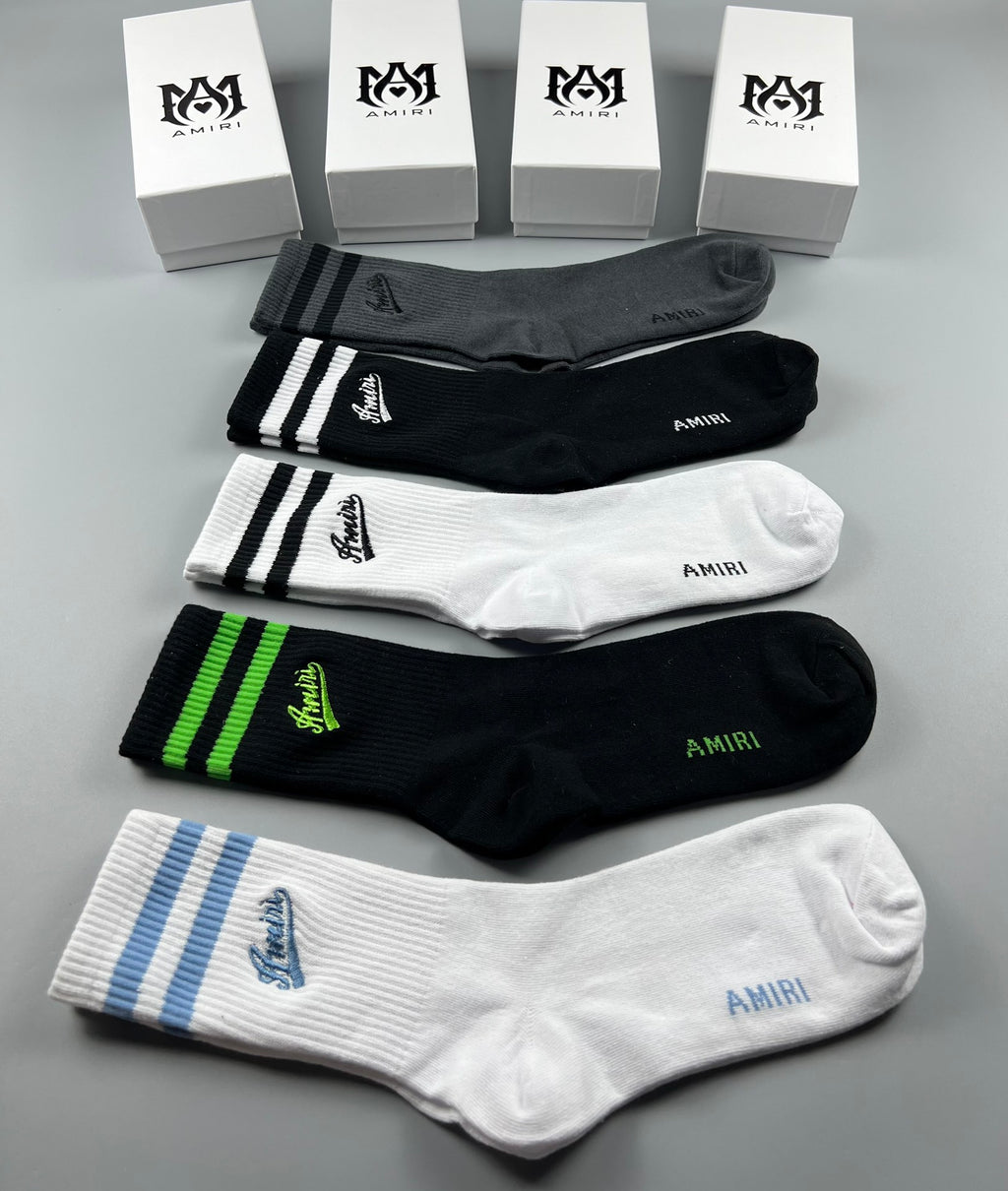 Amiri Stripe Accents Crew Socks - 5-Pair Set