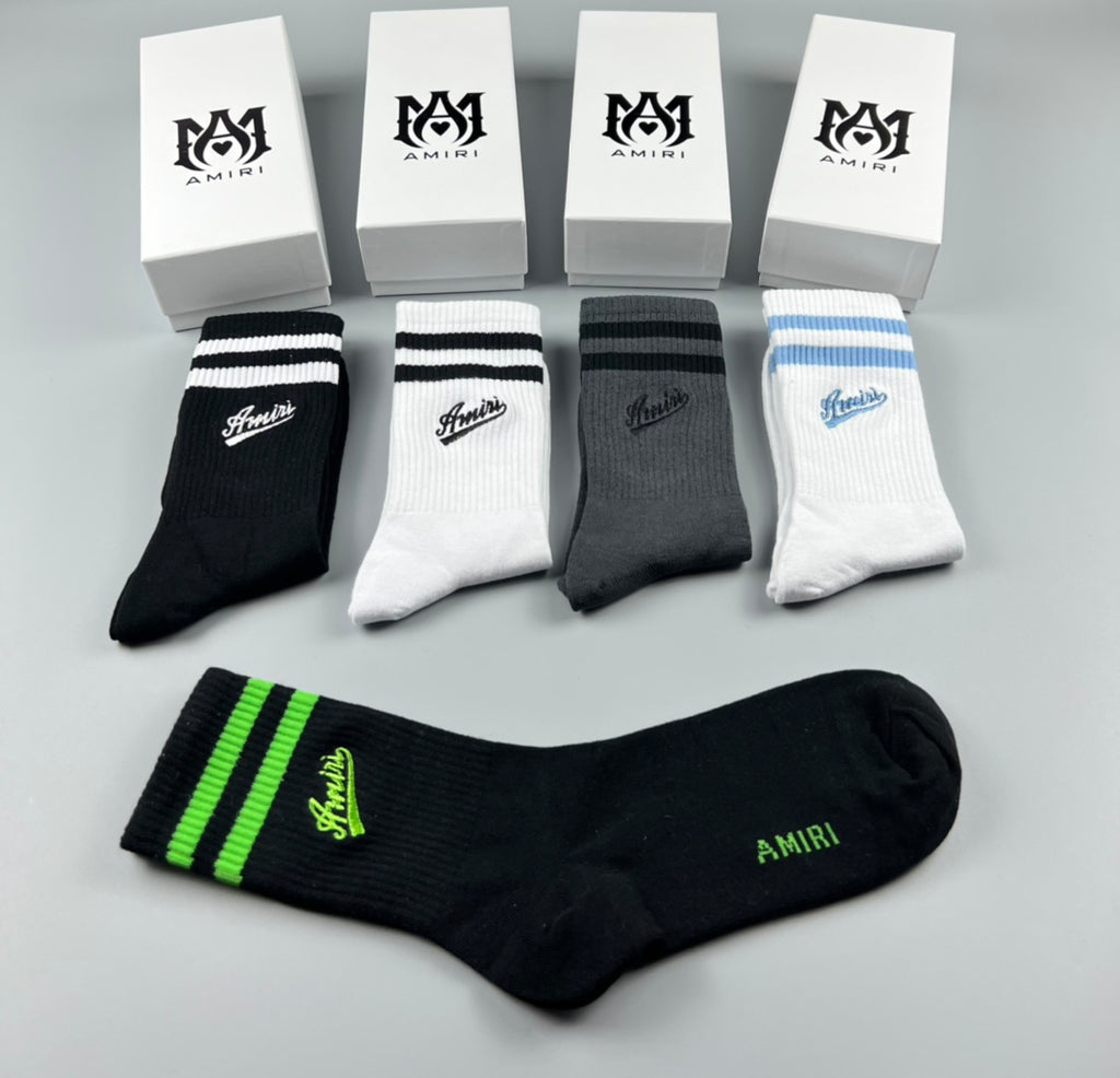Amiri Stripe Accents Crew Socks - 5-Pair Set