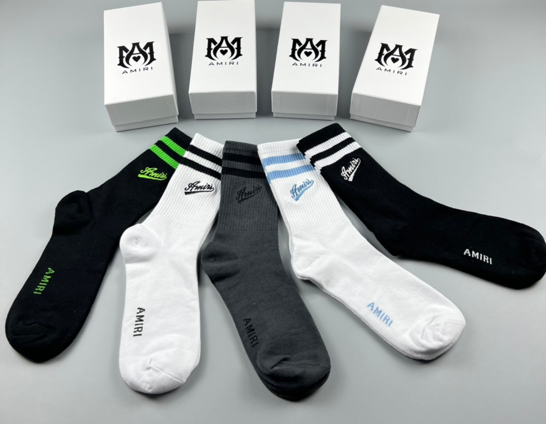 Amiri Crew Socks - Black, White, Grey and Green 5-Pair Box