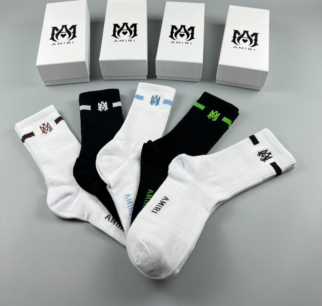 Amiri Restrained Letter Details Crew Socks - 5-Pair Set