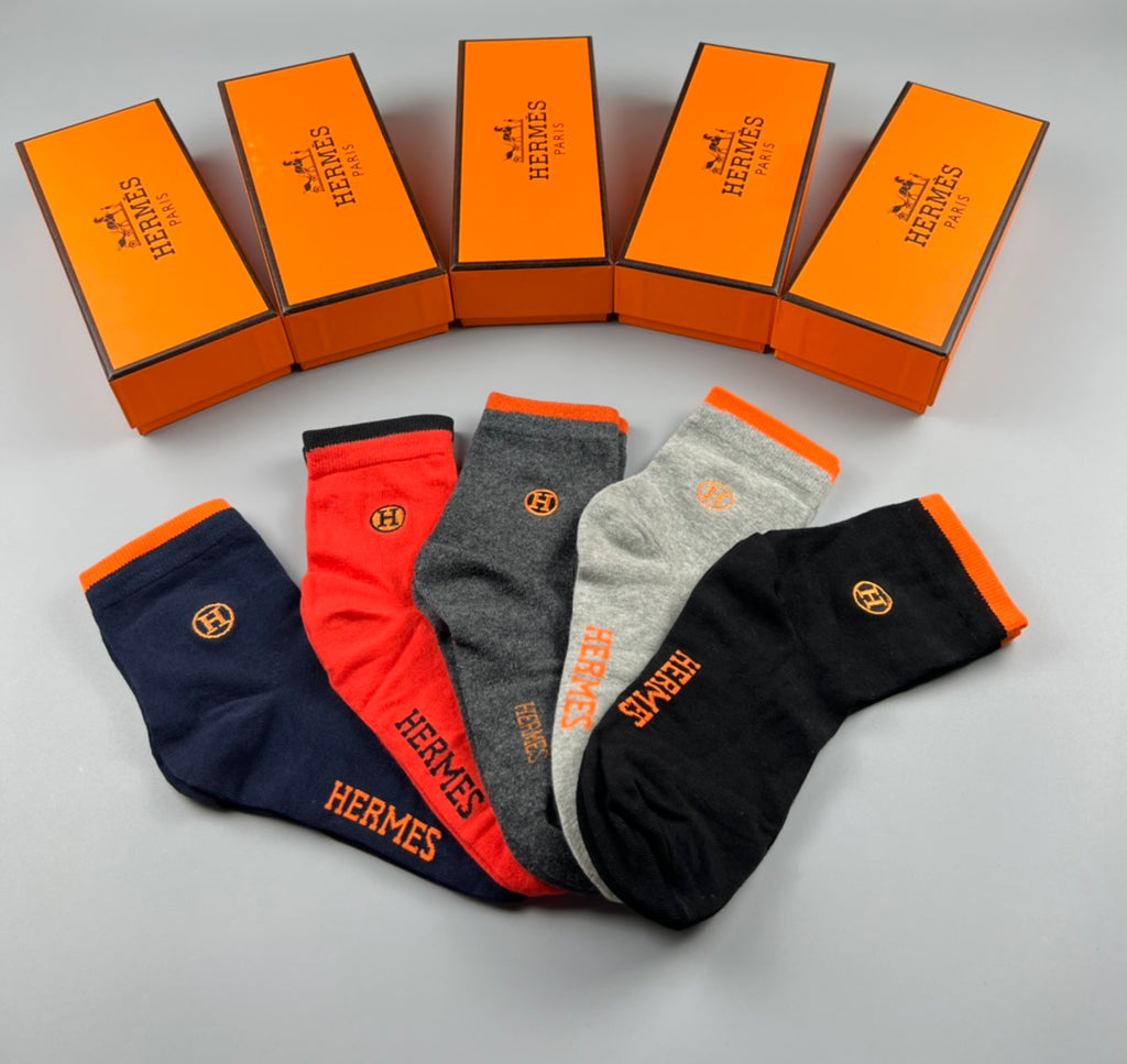 Hermes Cotton Crew Socks - 5-Pair Pack