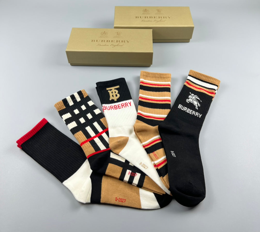 Burberry Varied Cuff Details Crew Socks - 5-Pair Set