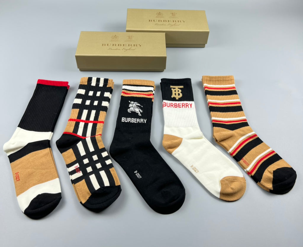 Burberry Varied Cuff Details Crew Socks - 5-Pair Set