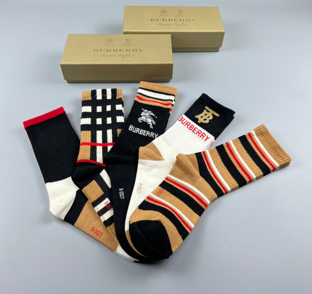 Burberry Varied Cuff Details Crew Socks - 5-Pair Set