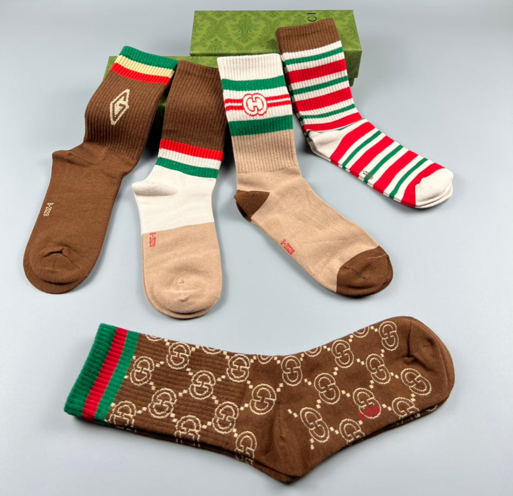 Gucci Stripes And Monogram-Style Patterns Crew Socks - 5-Pair Set