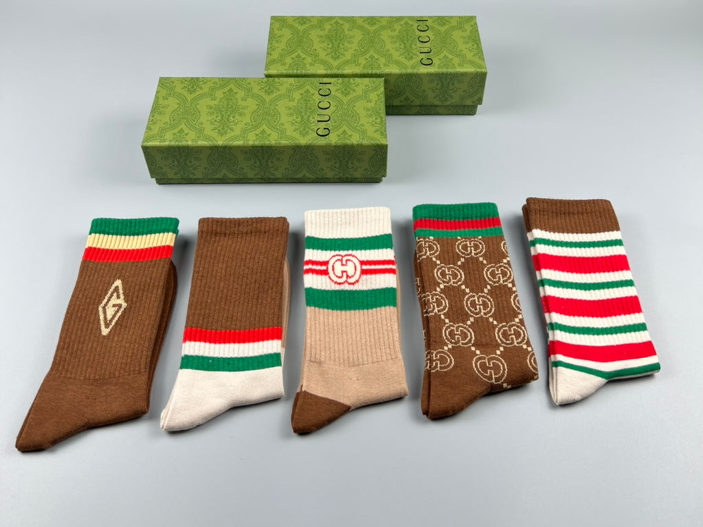 Gucci Stripes And Monogram-Style Patterns Crew Socks - 5-Pair Set