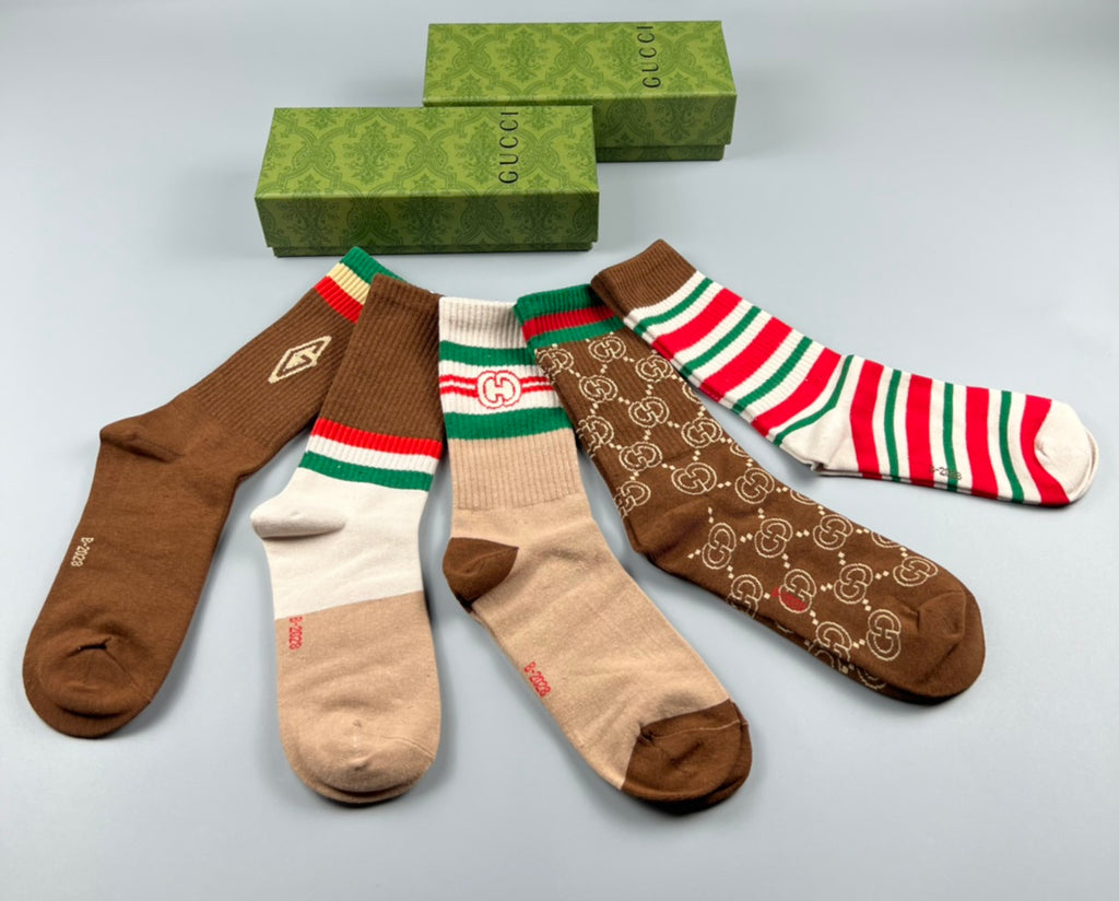 Gucci Cotton Mixed Emblem And Monogram-Style Details Crew Socks - 5-Pair Set
