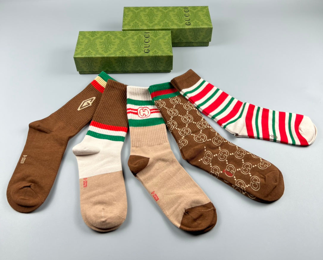 Gucci Stripes And Monogram-Style Patterns Crew Socks - 5-Pair Set