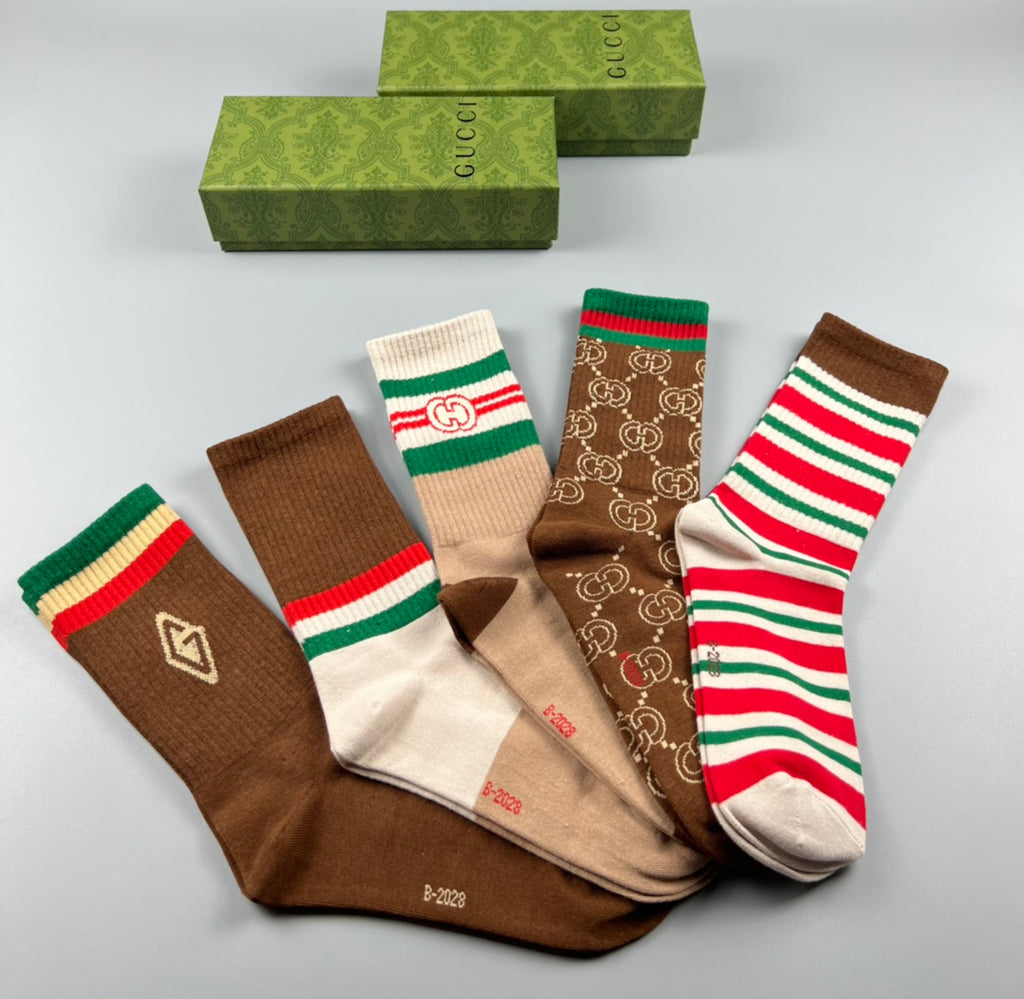 Gucci Cotton Mixed Emblem And Monogram-Style Details Crew Socks - 5-Pair Set