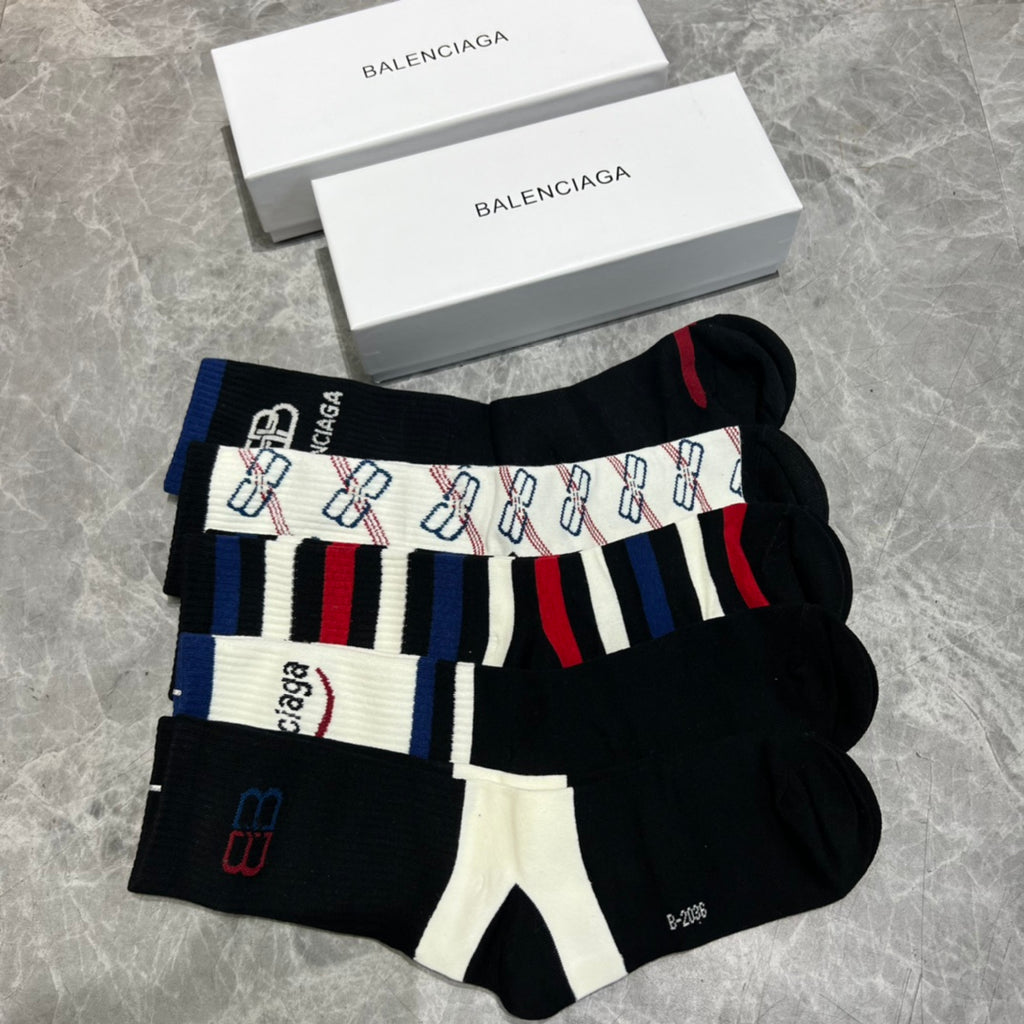 Balenciaga Striped Pattern Crew Socks - Assorted Set