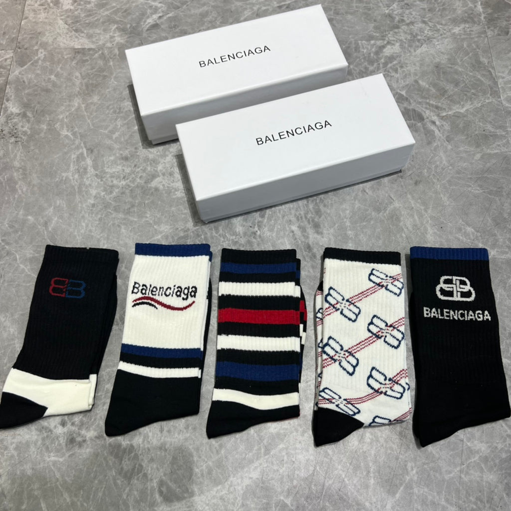 Balenciaga Striped Pattern Crew Socks - Assorted Set