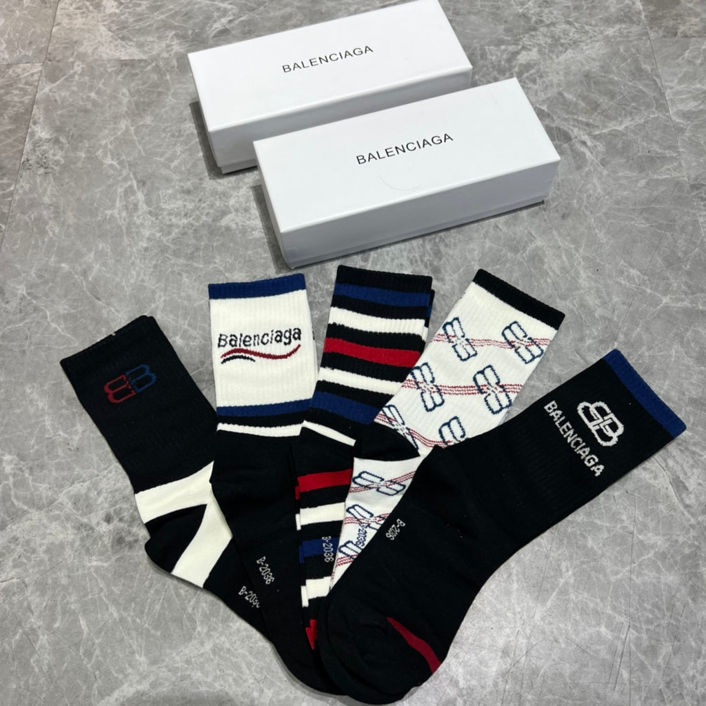 Balenciaga Striped Pattern Crew Socks - Assorted Set